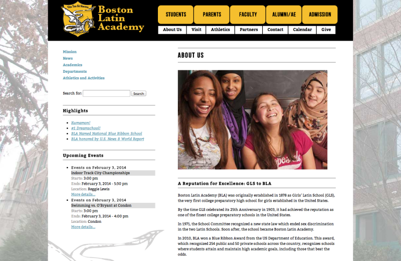 Boston Latin Academy Wordpress About Screen