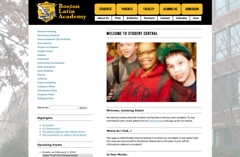 Boston Latin Academy Wordpress Students Screen